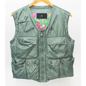 JosS Green Floral Puffer Vest Womens 22"L 19" Pit Outdoor Skiing Hiking